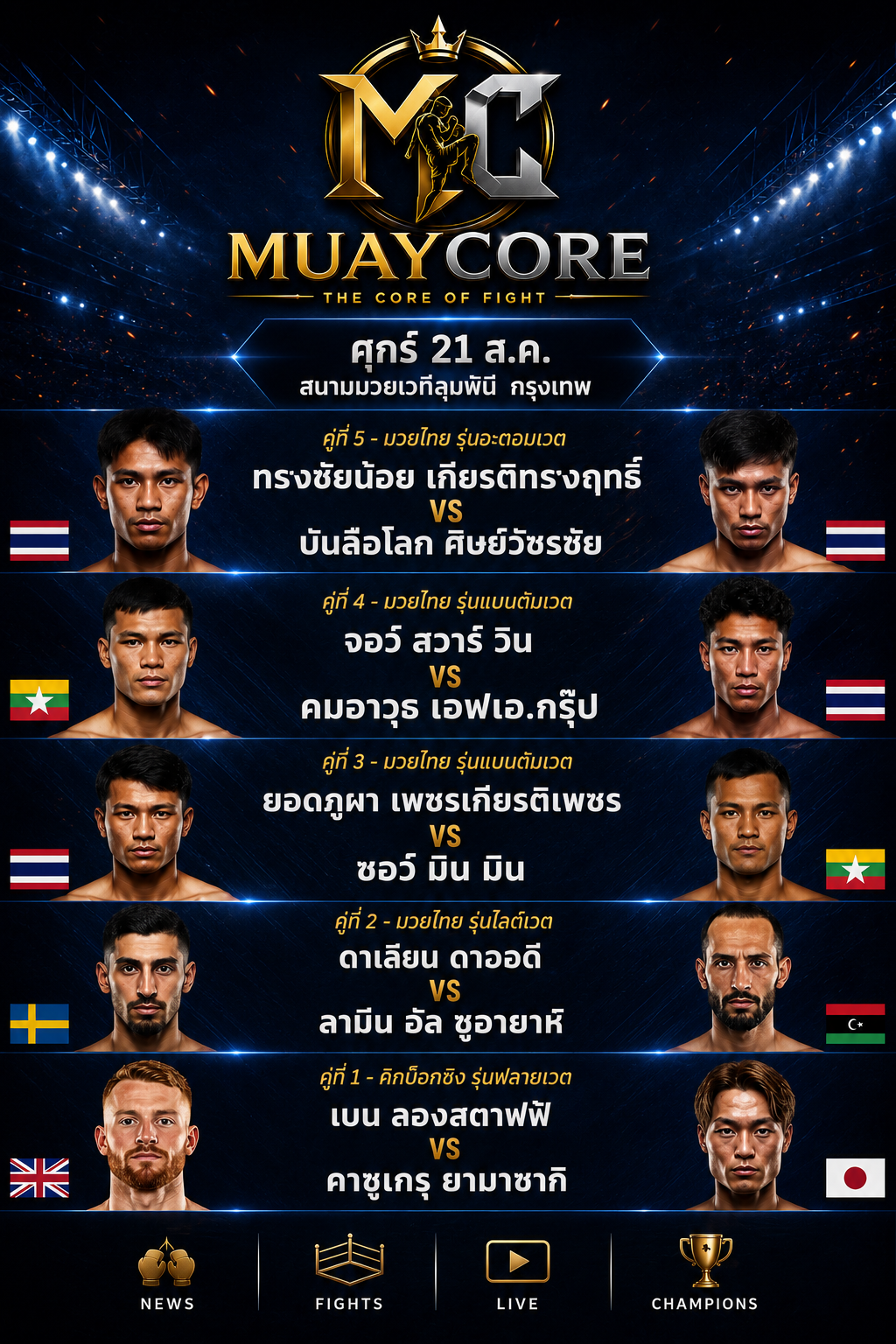 ดูมวย ONE สด  @MUAYCORE  ลุมพินี 167 & The Inner Circle 27