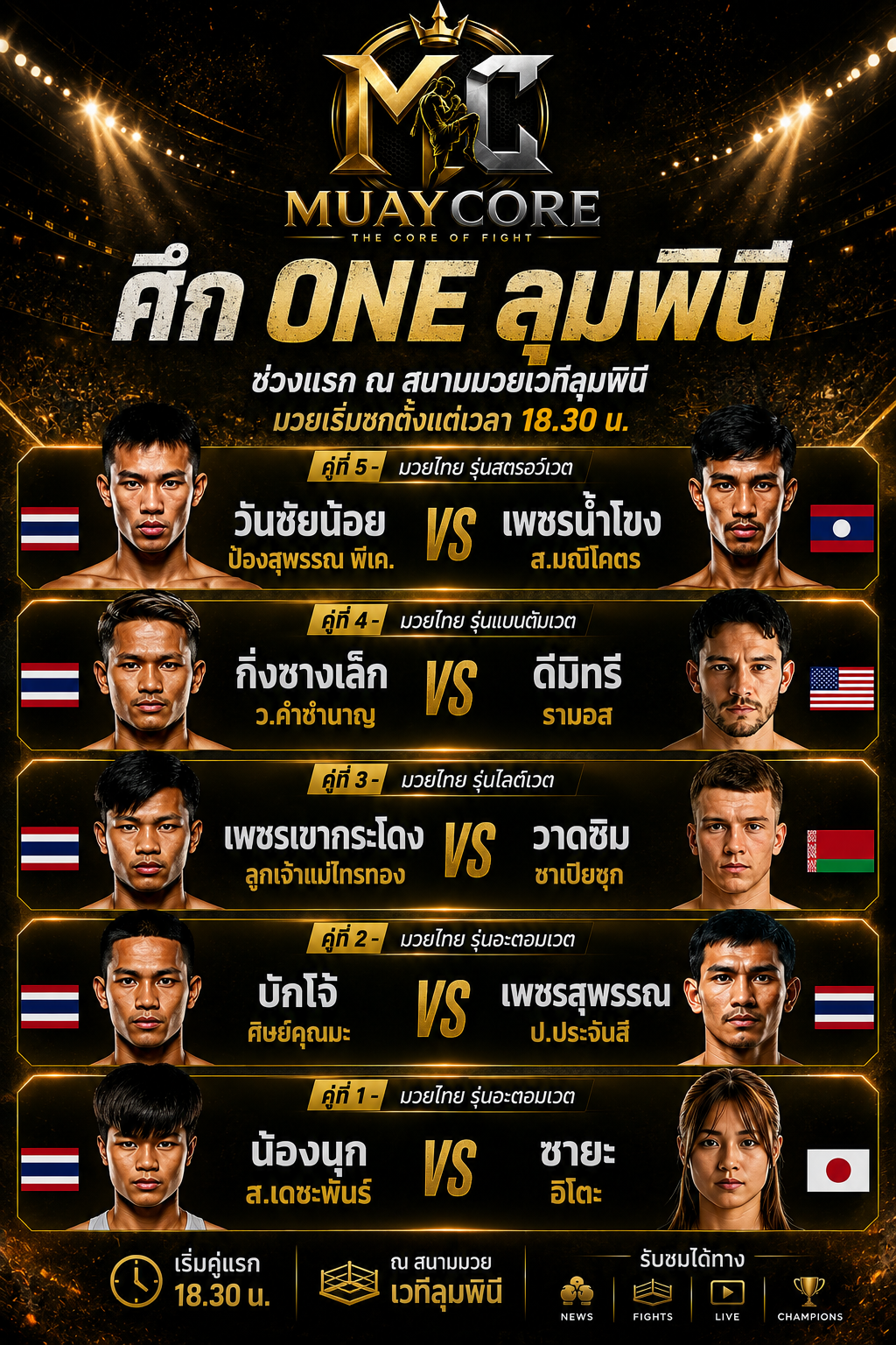 ศึก ONE ลุมพินี วันนี้ | มวยไทยคู่เด็ด วันชัยน้อย vs เพชรน้ำโขง ดูมวยสด
